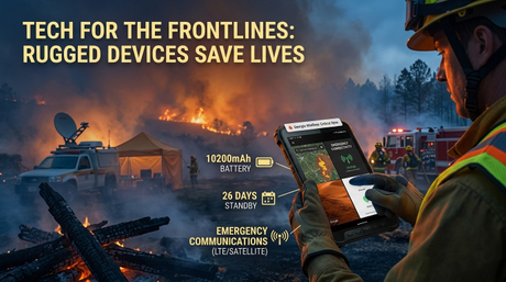 Прочный планшет Aozora K8 Active в руке: изображение лесных пожаров на фоне дыма и огня..jpg