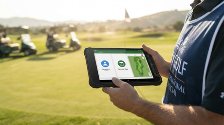K8 Aktivn&iacute; průmyslov&yacute; odoln&yacute; tablet zobrazuj&iacute;c&iacute; mapu golfov&eacute;ho hřiště na př&iacute;m&eacute;m slunci.-4.jpg