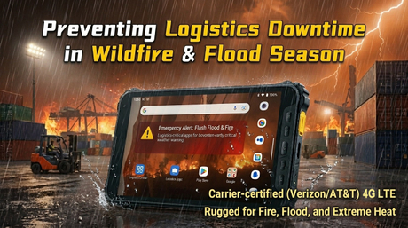 Ersthelfer mit einem MIL-STD-810H-Tablet in der N&auml;he einer Waldbrand-Eind&auml;mmungszone..jpg