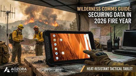Bauingenieur &uuml;berpr&uuml;ft umfangreiche CAD-Schaltpl&auml;ne auf einem robusten Aozora-Tablet in einer schlammigen Wasseraufbereitungsanlage in Texas.jpg