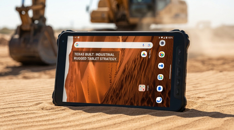 Tozlu Teksas inşaat sahasındaki Aozora K8 Active dayanıklı tablet.jpg